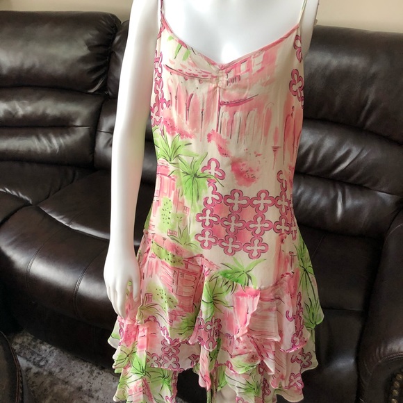 NWT Lilly Pulitzer pink ruffle palm cocktail dress - Picture 2 of 5